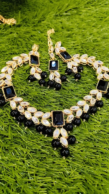 Traditional Black & Golden Necklace ,Earrings or Teeka