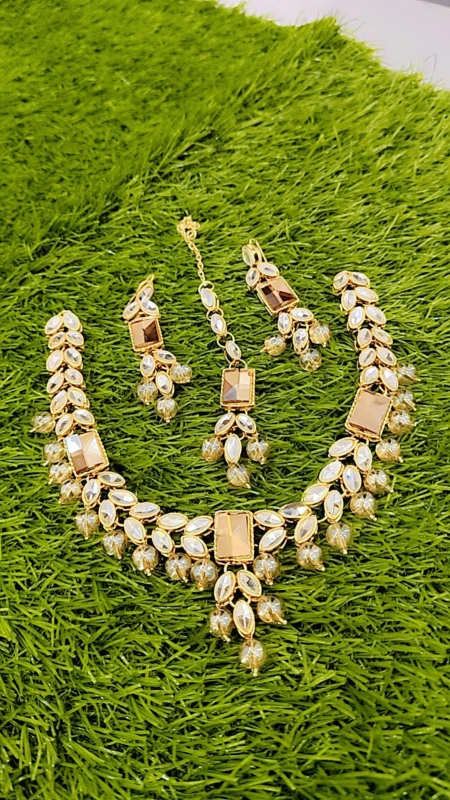 Traditional Golden Necklace , Earrings & Teeka